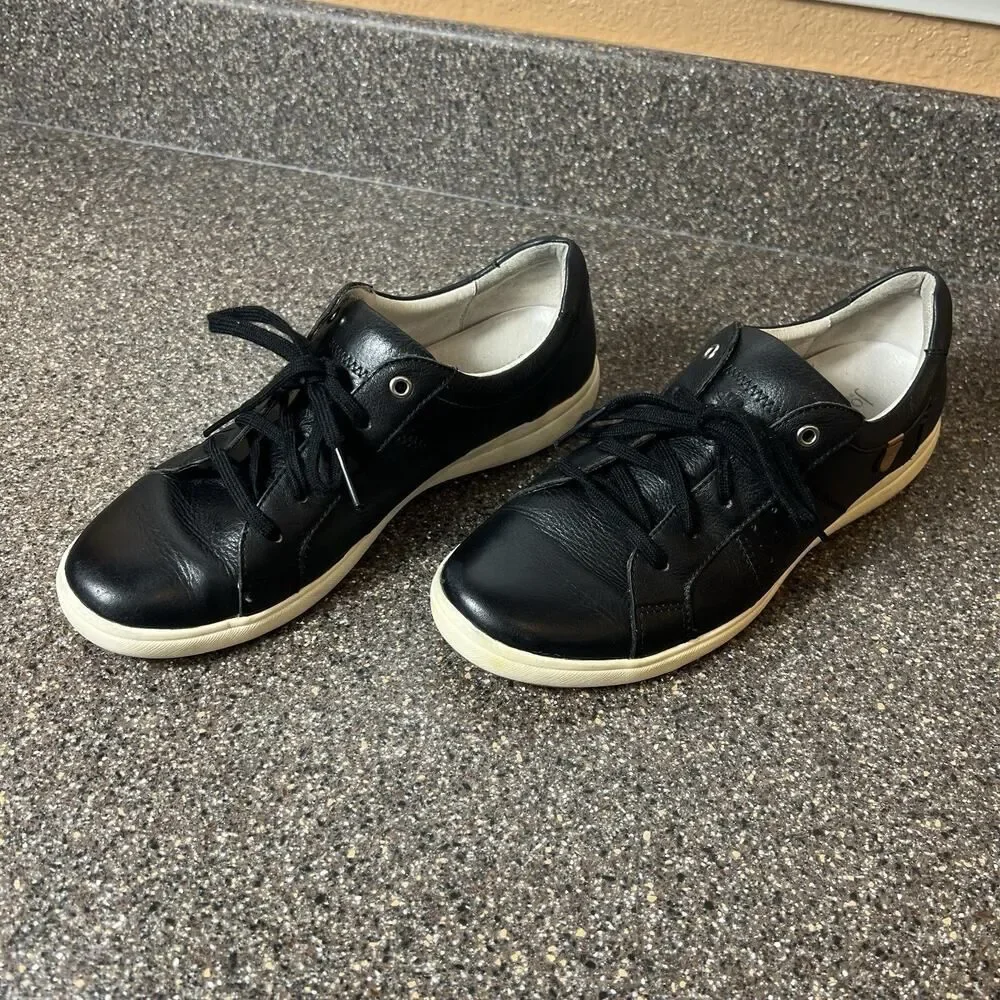 Josef Seibel Womens Sz EU 39 US 8 Shoe Sneaker Black Leather Comfort Low Lace Up
